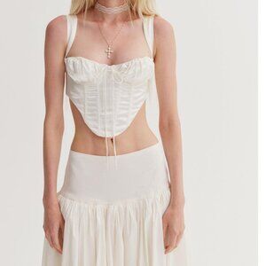 NEW FOR LOVE AND LEMONS NELLY WHITE SATIN CORSET TOP SIZE S